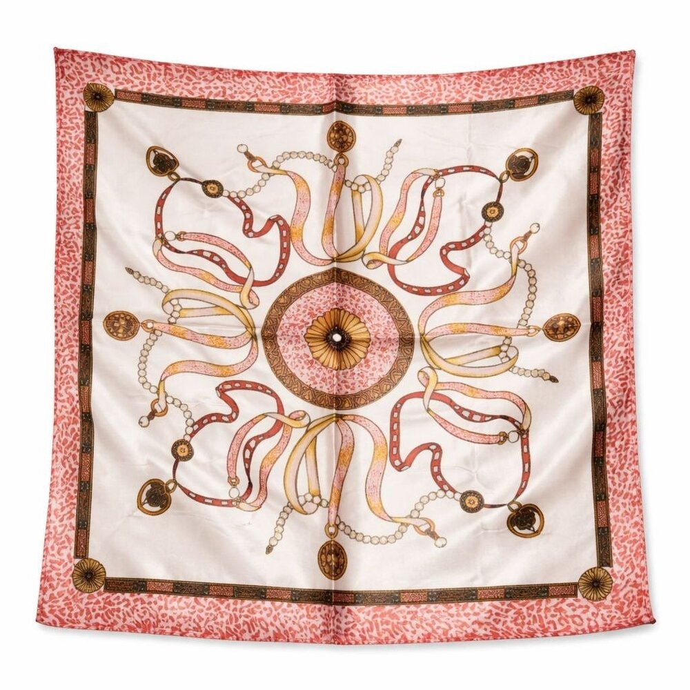 Pink Medallion Satin Scarf 20x20 Women's Hair Tie Neck Wrist Wrap